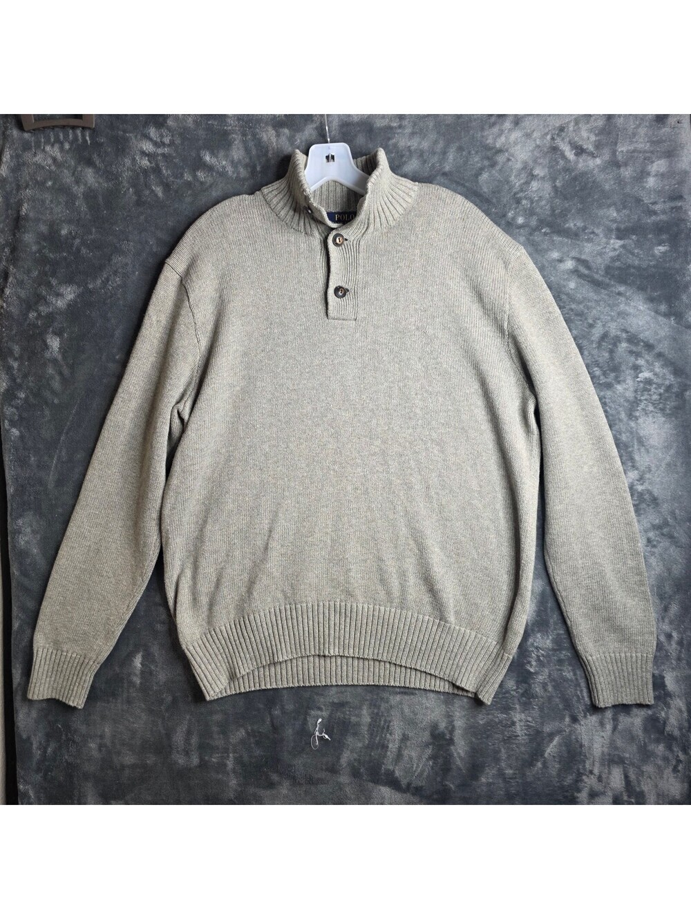 Polo Ralph Lauren 3 Button Pullover Sweater Mens Sz L. Ivory Button Up Jumper